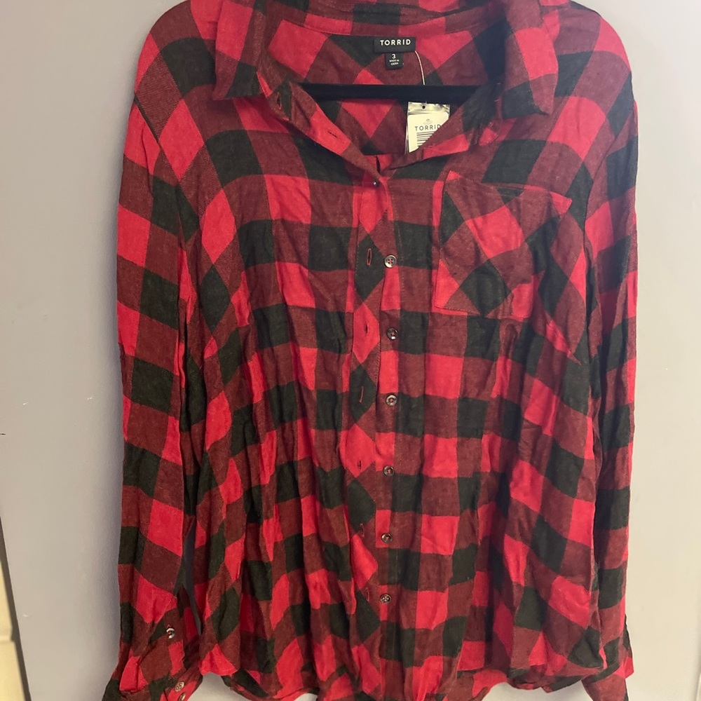 Torrid red Buffalo plaid button down 3X